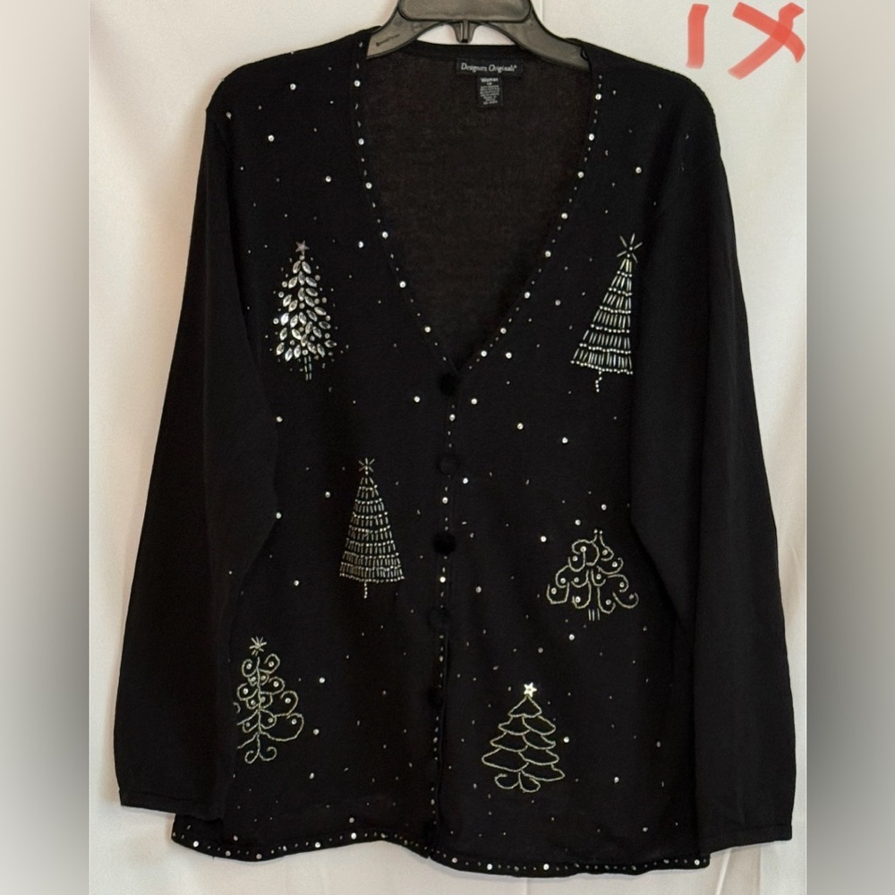 Designers Originals Black Cardigan with Silver Tree Accents